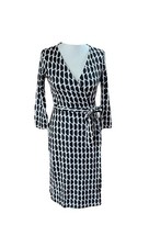 Iconic Diane Von Furstenberg Size S DVF Silk Black White Wrap Dress RRP: £540