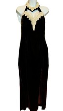 DAVE & JOHNNY Black Cherry Velvet Pearl Halter Gown-Made in USA-Size 8
