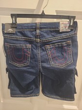 NWT True Religion Boy s Denim Cargo Shorts Size 14 Years Ricky Relaxed Straight