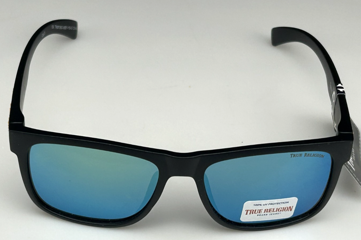 TRUE RELIGION Men's Black Frame Blue Mirror Lens Designer