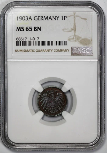 1903-A Germany 1p Pfennig NGC MS 65 BN Finest For Date