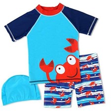 Toddler Boy Two Piece Swimsuit Crab Dinosaur UPF 50 7-8 Years Picture Shows