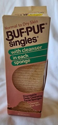 Vintage BUF PUF Singles Normal To Dry Skin Deep Clean Facial Sponges 1980s Retro