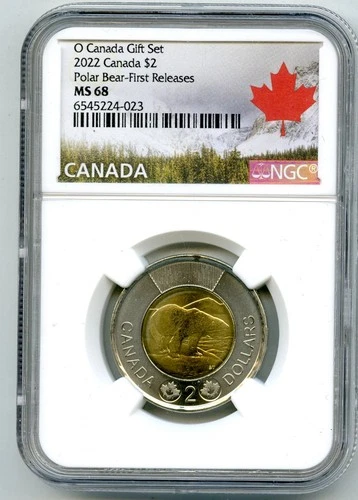 2022 O CANADA $2 NGC MS68 POLAR BEAR TOONIE TWO DOLLAR FIRST RELEASES POP=10