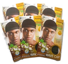 Wave Cap for Healthy Hair - 6 Pack Black Stocking Wave Caps