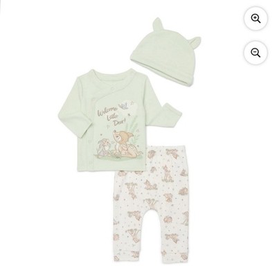 Disney Baby Unisex  Bambi & Thumper  0-3 Months Long-Sleeve Top, Pants & Bib~New