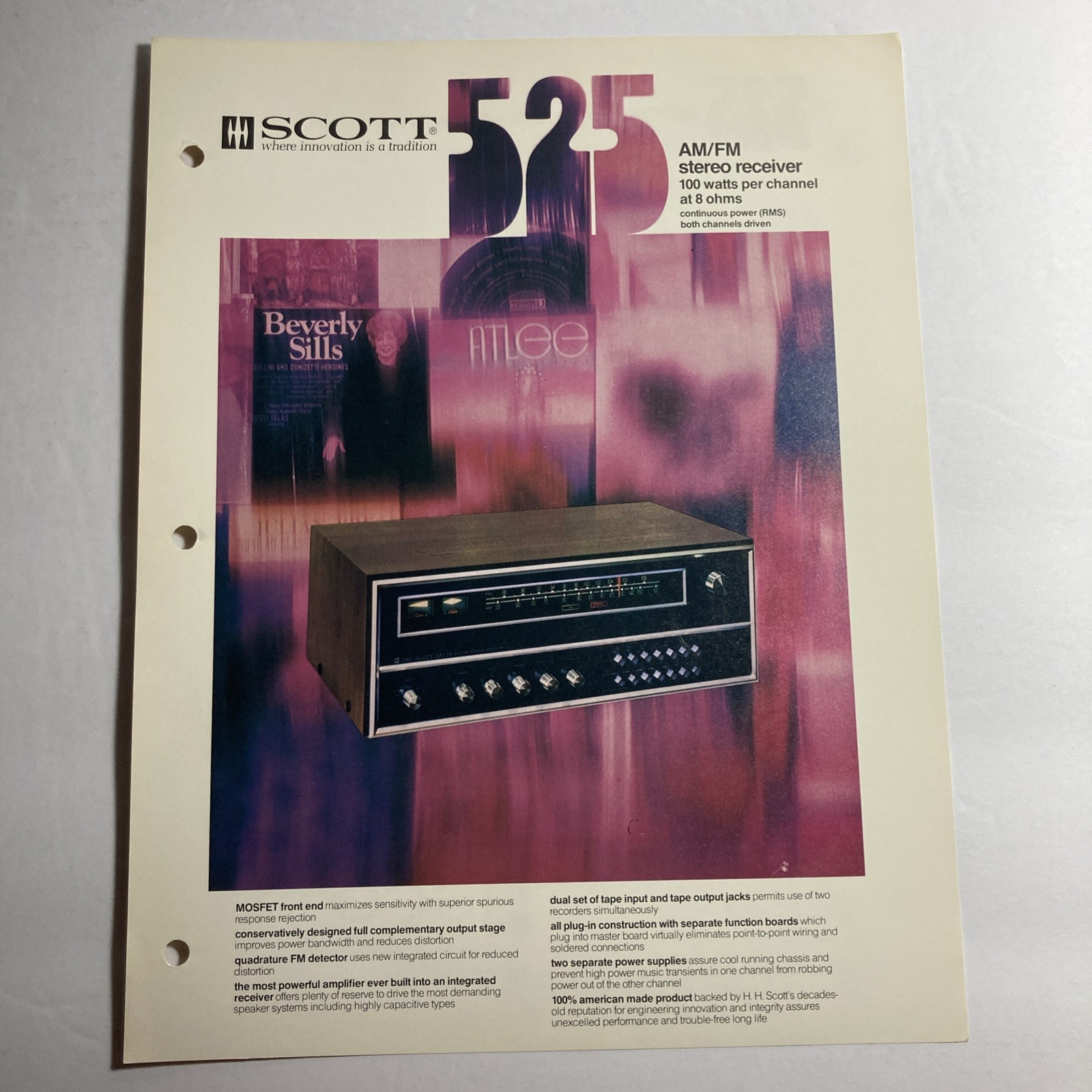 Scott 525 Stereo Receiver  Specification Sheet
