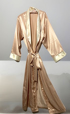 Victoria's Secret Robe M Silky Satin Pink White Striped Belted Kimono Excellent