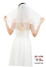 White Bridal Veil Short 2 Tier Veil with white binding