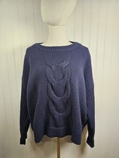 J. Crew Navy Blue Waffle Knit Cableknit Sweater Women's Size M Oversized Preppy