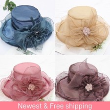 Organza Sunhats Ruffles Wide Brim Wedding Hat Flower Mesh Sunscreen French