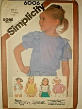 Simplicity 6006 Tops Shirt Sewing Pattern Girls 3 4 5 Cut Stretch Knit Ruffle