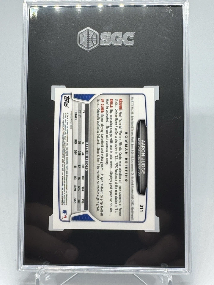 2013 Bowman Chrome Mini #311 Aaron Judge Prospect Yankees SGC 9.5 MT+ - Image 2 of 2