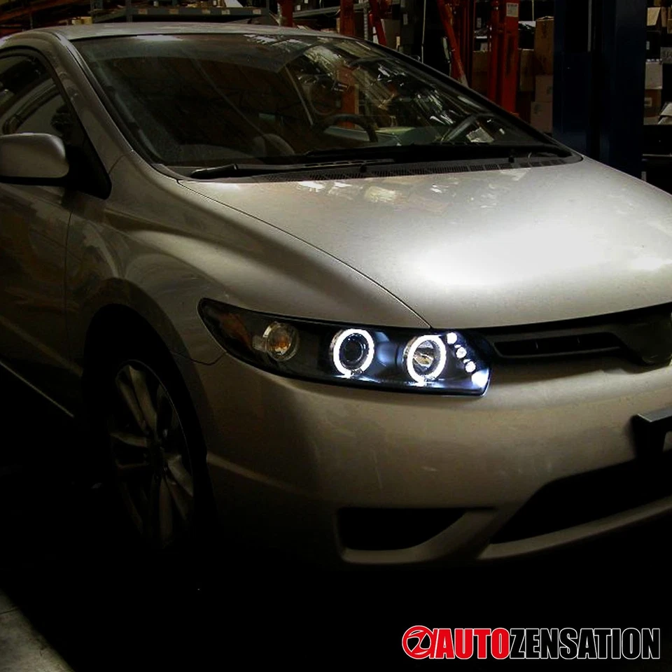 Fit 2006-2011 Honda Civic Coupe Black LED Halo Projector Headlights Left+Right Foto 2 de 4