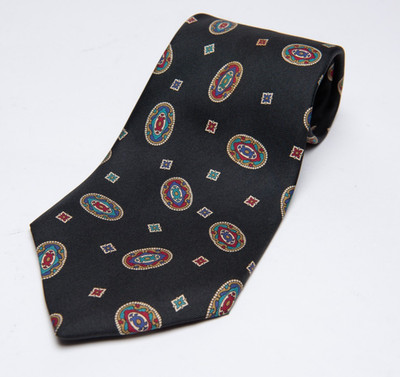Hardy Amies London Silk Tie Black Geo Retro Print Tie New with Tags 60'' x 4''