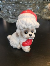 Vintage Poodle Santa Hat Figurine Josef Japan Stocking