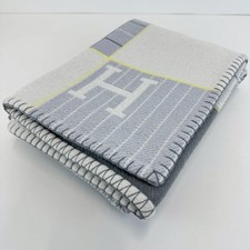 HERMES Hermès Coperta Plaid Avalon Cabriole Grigio Bianco Giallo Lana Cashmere Nuova
