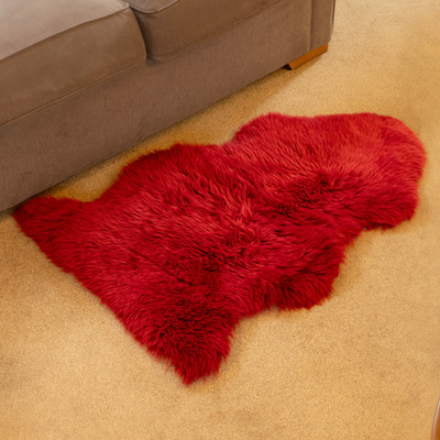 Eco Tanned Sheepskin Rug Raspberry Red Bright Color Home Carpet Saver Premium