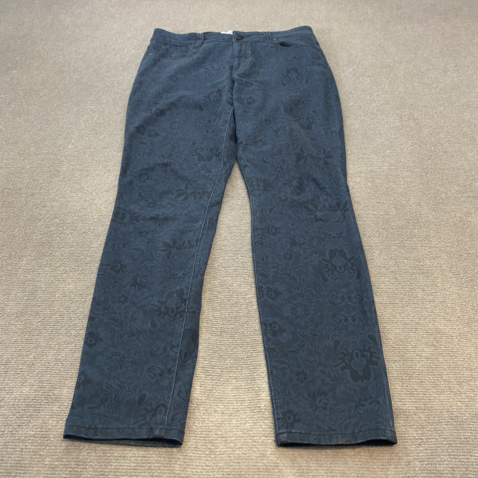 Cabi Jeans Women's Size 12 Curvy Skinny Stretch Blue Black Floral Abstract Denim