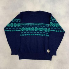 Vintage Abstract Knitted Jumper Patterned Grandad Knit Sweater Men's L