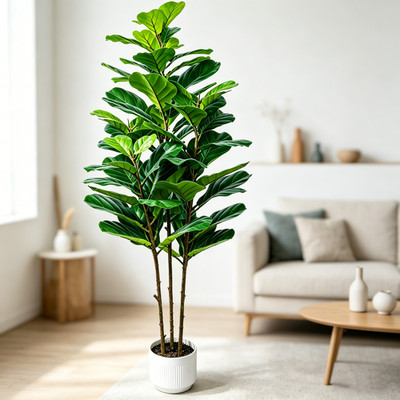 5Ft Artificial Fiddle Leaf Fig Tree Realistic Adjustable Branches White Planter