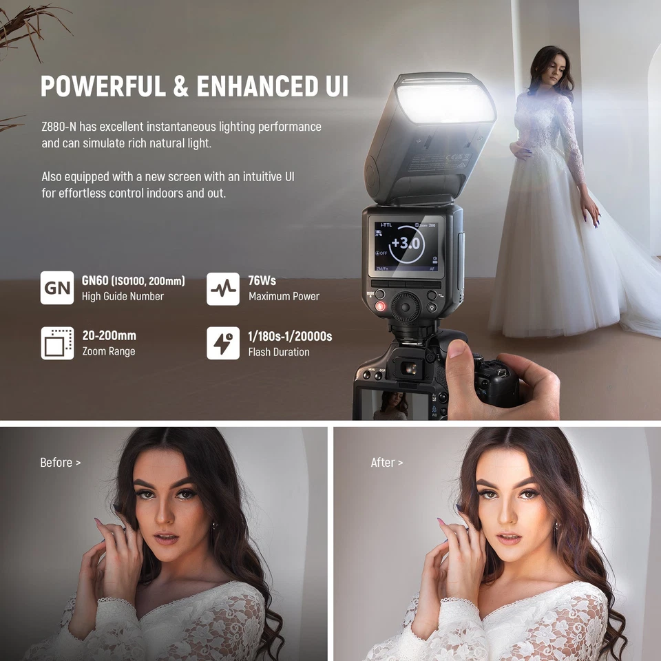 Neewer Z880-N TTL Li-ion Camera Flash Light 2.4GHz for Nikon - Image 2 of 4