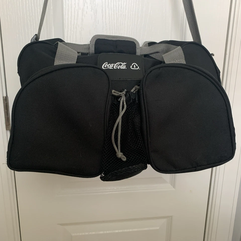 Coca Cola Duffel Tote Travel Bag Black Gray 17x9x10 Shoulder Strap Pockets 2010 - Image 3 of 4