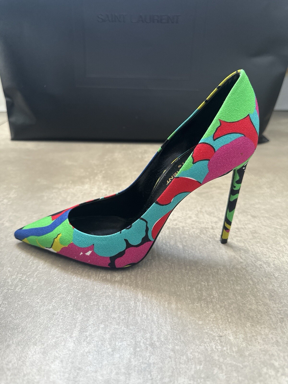 Saint Laurent YSL Zoe décolleté stiletto in pelle tessuto tacco 1300G 38 5 prezzo consigliato £ 695