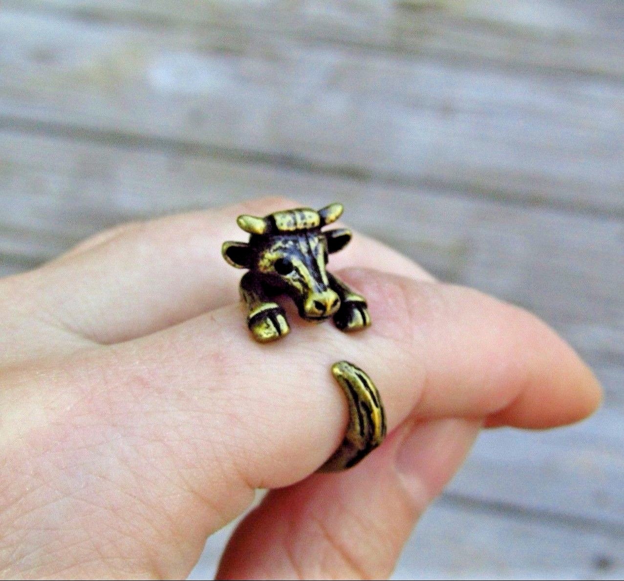 Woofing Rings Cow Ring - Adjustable Wrap Ring - Silver Bronze Rose Gold Animal Farm ...