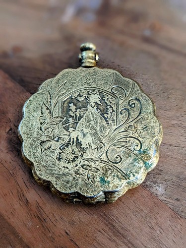 Elegant Vintage Max Factor Woman's Gold Plated English Garden Compact - Foto 1 di 6