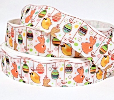 GROSGRAIN RIBBON 1'' Easter Bunny & Eggs Printed (COMBINE SHIPPING ) USA SELLER