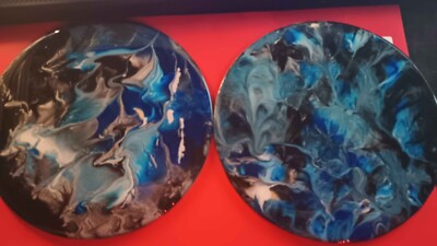 6in Coaster. Fluid art. 2 item set home decor Resin Coaster set. Storm and waves