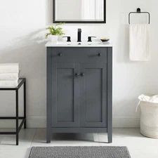 Modway Nantucket 24" Ceramic Sink Bathroom Vanity in Gray White