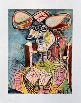 Pablo Picasso SEATED WOMAN ON WOOD CHAIR Estate Signed Numbered