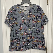 Disney Mickey And Friends Haunted House Halloween Scrub Top Size Large