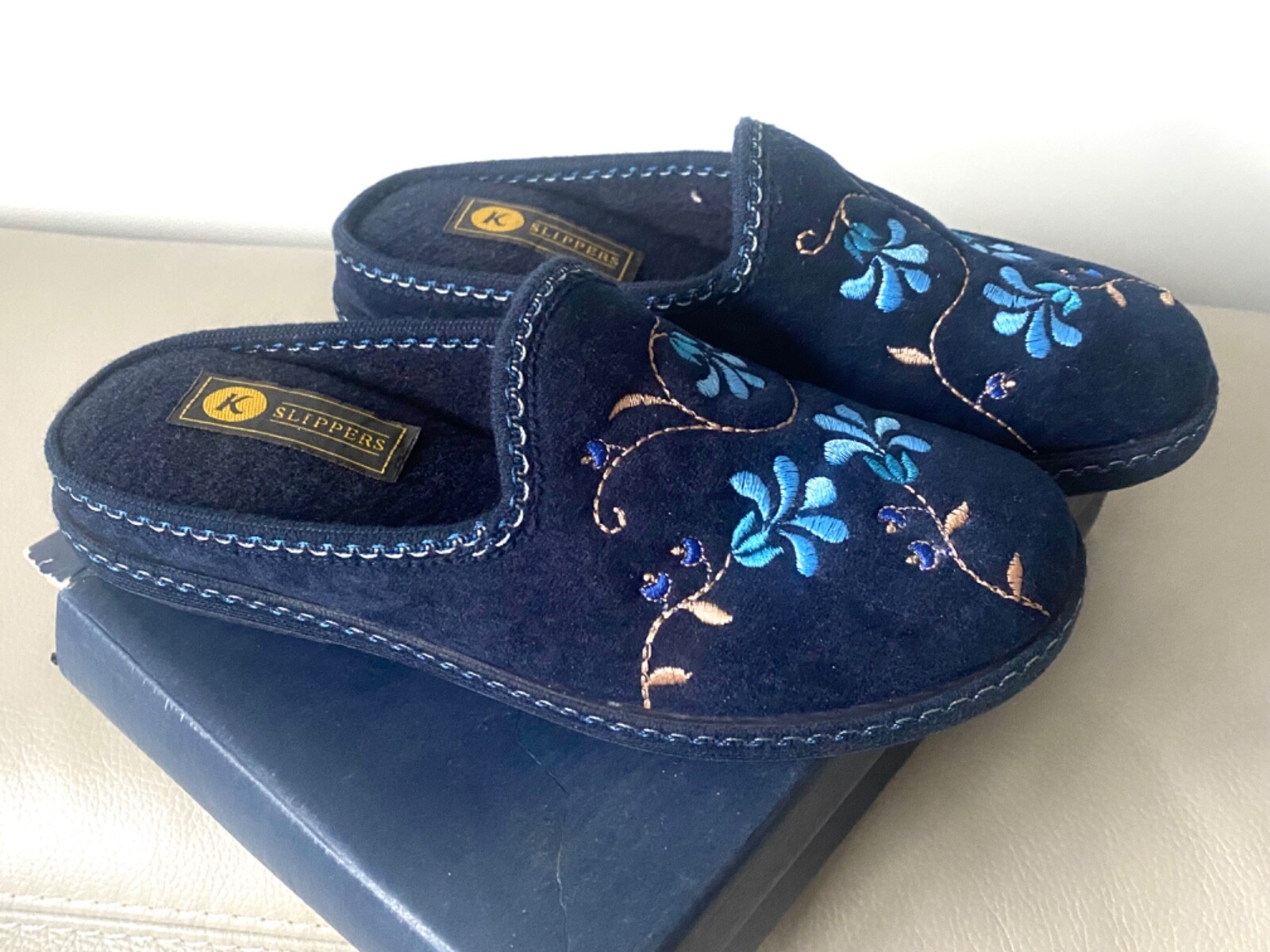 SAOLA Pantofole donna UK4 EUR37 zeppa slip on suola rigida Miranda Spagna blu navy
