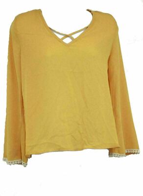 Cure Womens Golden Yellow Long Sleeve V Neck Top Winter Casual Size Small