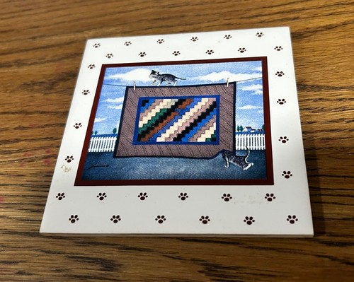 Vtg 1988 Lowell Herrero Hanging Wall Tile Hook Cat Paw Backyard  Play Fence*READ