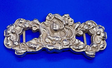 Antique Sterline signed Woman goddess Flower Floral Large Art Nouveau Belt Slide