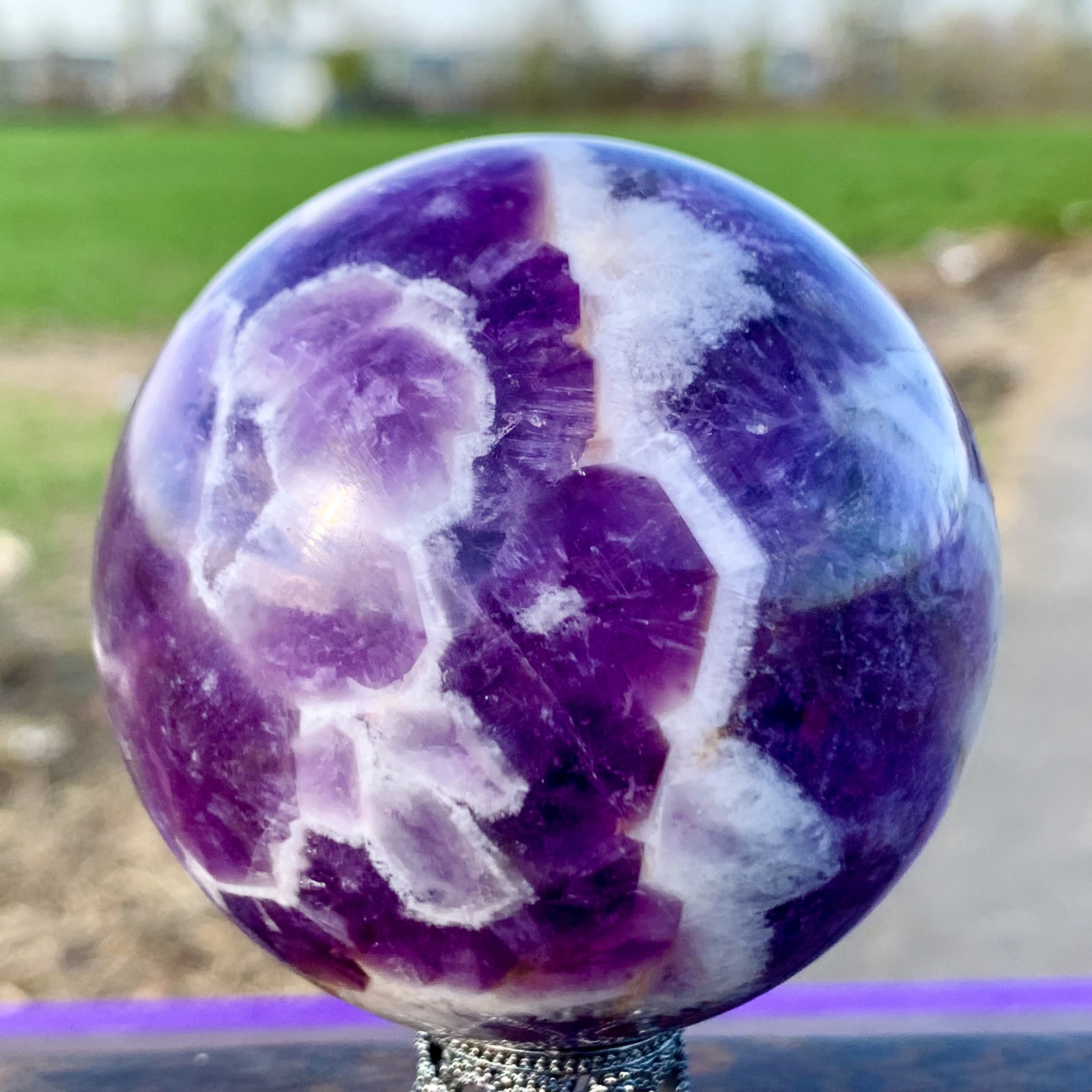 Natural Dream Amethyst Quartz Crystal Sphere Ball 414G Healing Stone