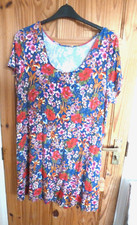 MARKS AND SPENCER BLUE PINK FLORAL STRETCHY SUMMER DRESS  22  PLUS SIZE M & S