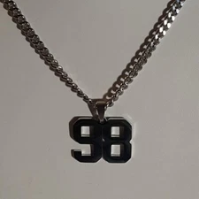 #98 BASEBALL FOOTBALL NUMBER Pendant Charm / 18"-24" STAINLESS CHAIN NECKLACE