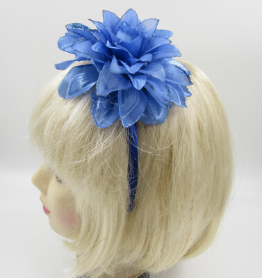 Royal blue sparkle edged fascinator headband weddings, party races