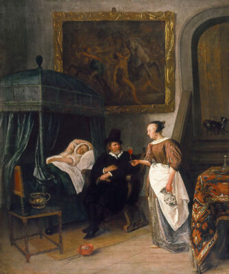 THE DOCTOR'S VISIT SICK CHILD 1662 DUTCH PAINTING BY JAN STEEN REPRO