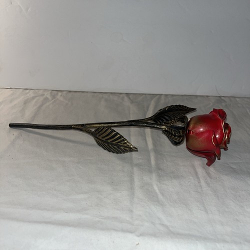 Metal Gold Tip Finish Red Rose Bronze Colored Stem Petals 11.5” - Picture 3 of 6