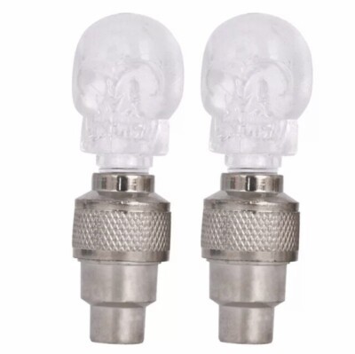 LED Skull Light 2X Blue Tire Wheels Valve Stem Caps Motorcycle Car Truck Bike
