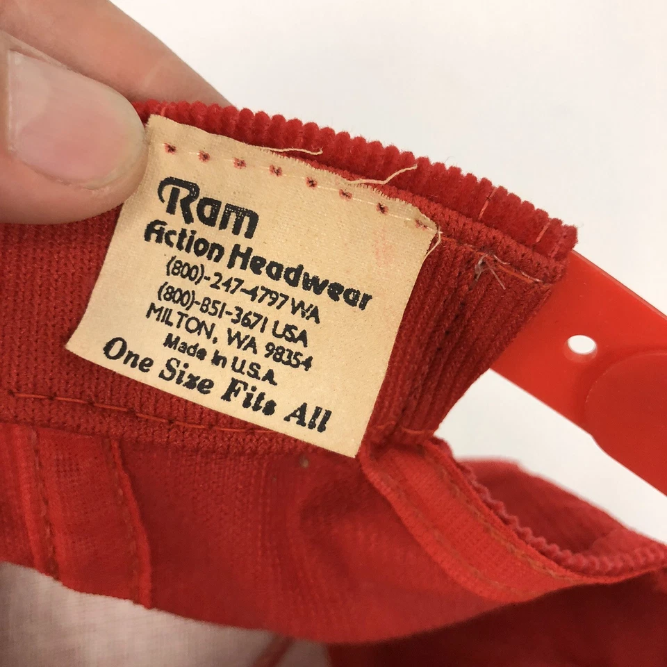 NOS Vtg Ram Action Red CORDUROY TRUCKER Hat BOEING 747 Air Plane Snapback Cap  - Image 2 of 4