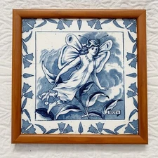 Antique Josiah Wedgwood Framed Decorative Tile Art- Midsummer Night's Dream Moth