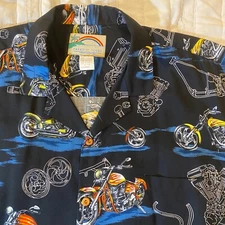 Vtg Paradise Found Shirt Men XL Black Motorcycles AOP Hawaiian Short Sleeve Camp