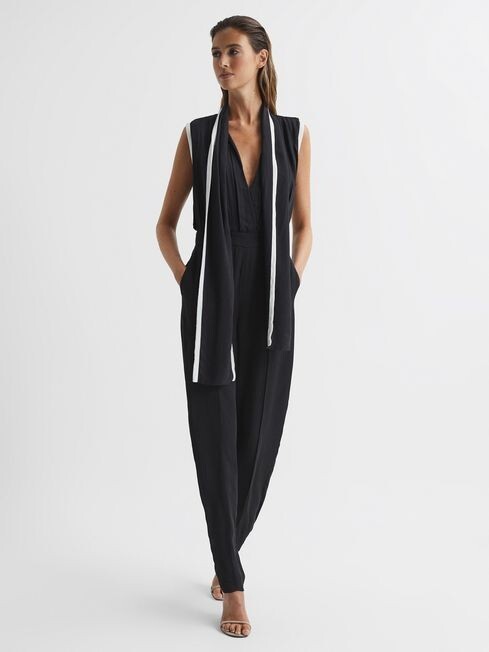 Reiss Celina Neck Tie Wide Leg Jumpsuit size UK 12 RRP £248 UK